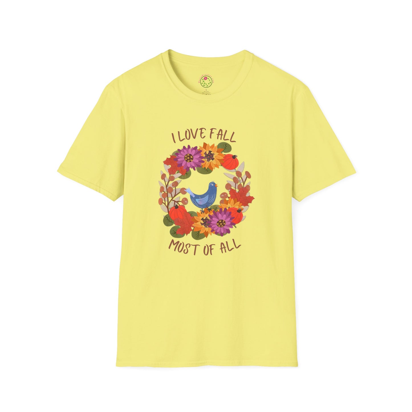 I Love Fall Most of All Autumn Wreath Collage Softstyle T-Shirt