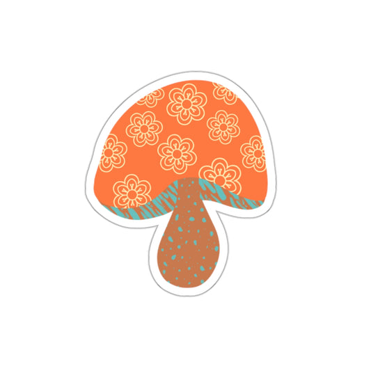 70s Groove Orange and Brown Flower Mushroom Die Cut Sticker