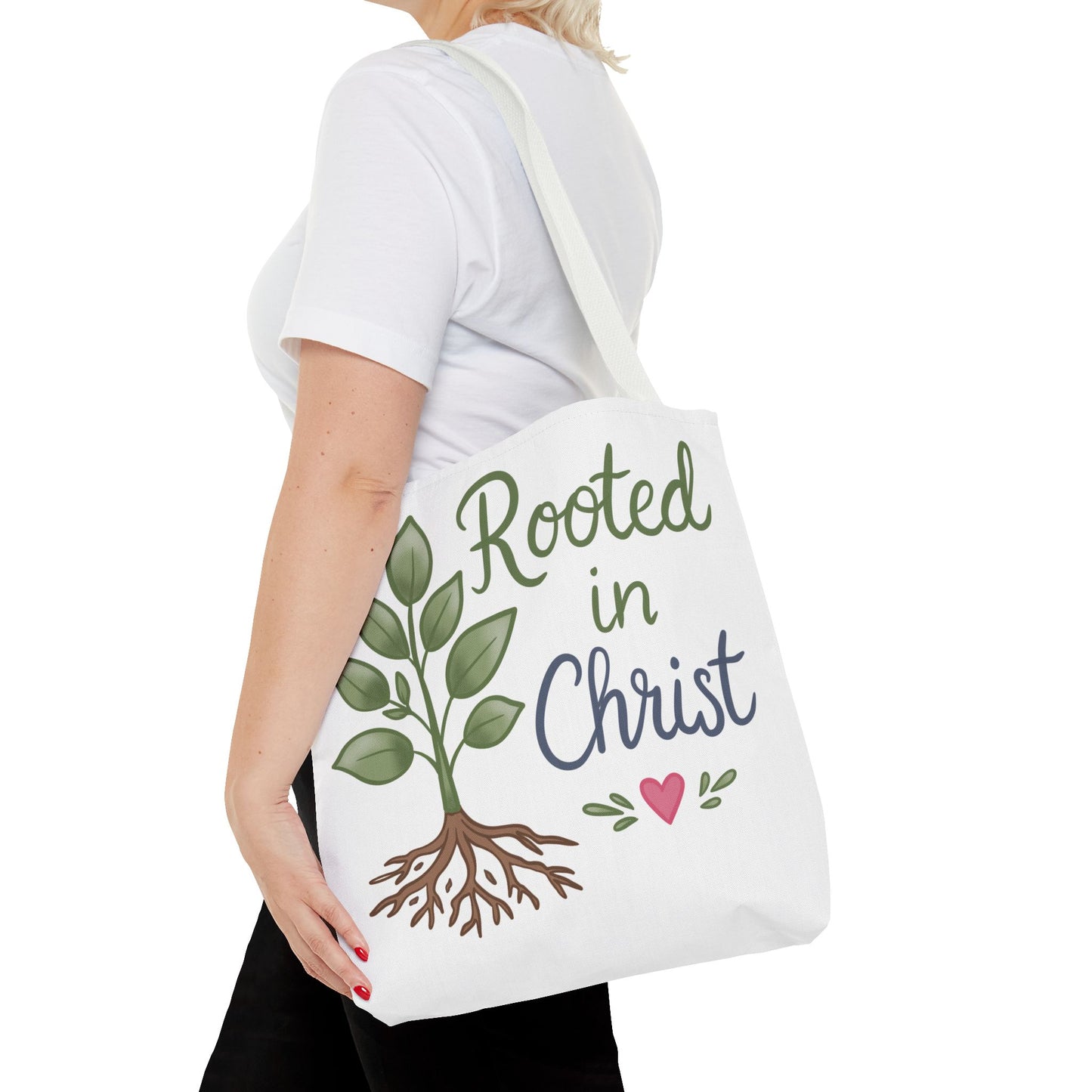 Rooted in Christ Tote Bag — Faith-Based Christian Shopper