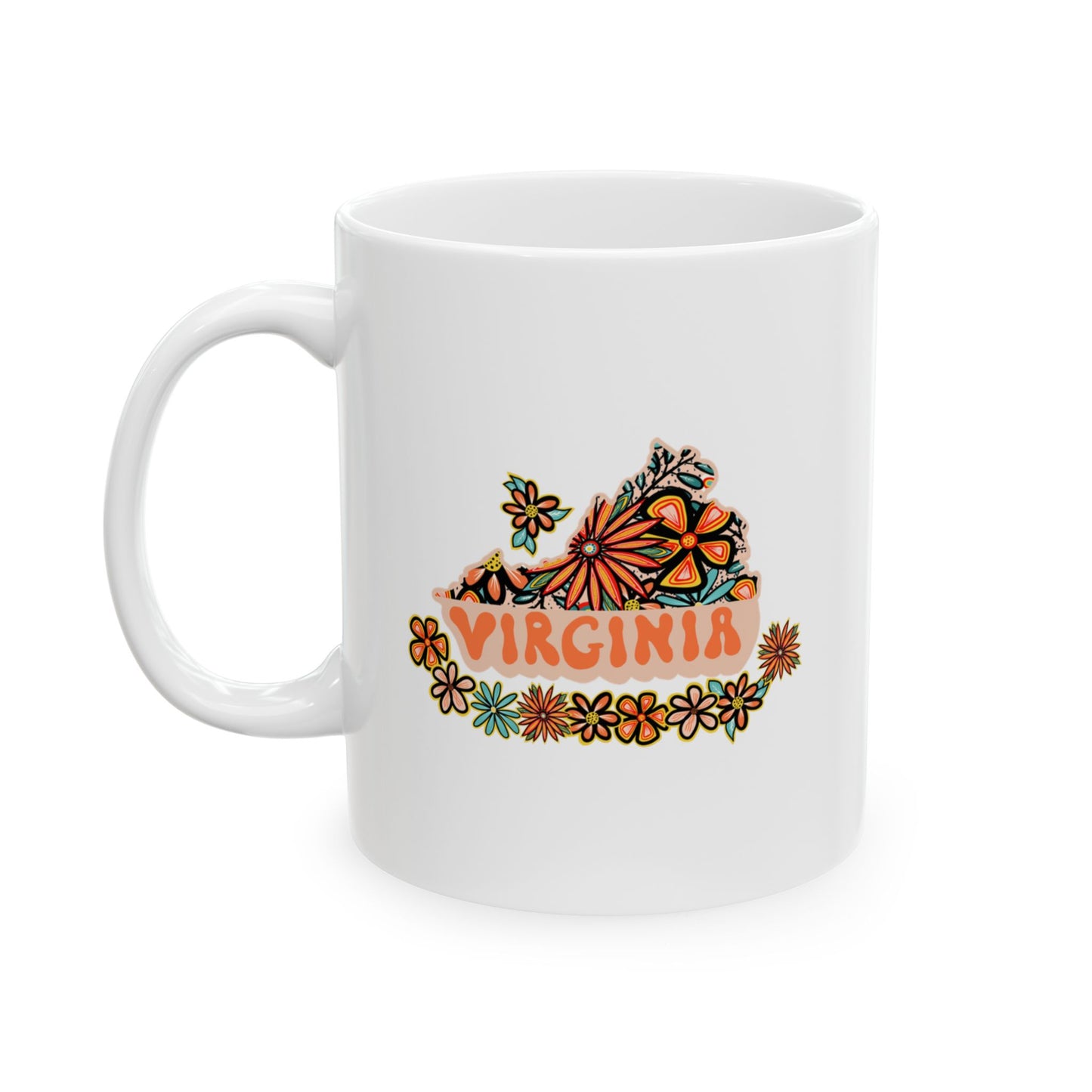 Retro 70s Flowers Virginia Ceramic Mug 11 oz and 15 oz