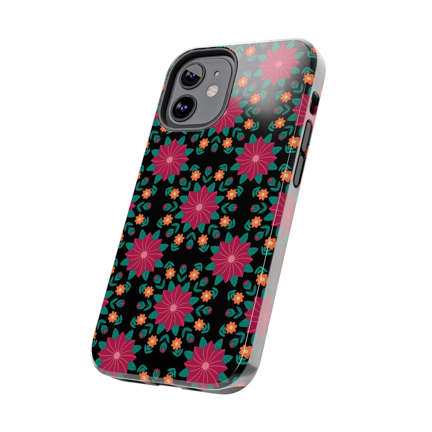 Poinsettias (pink and teal) Tough Phone Cases