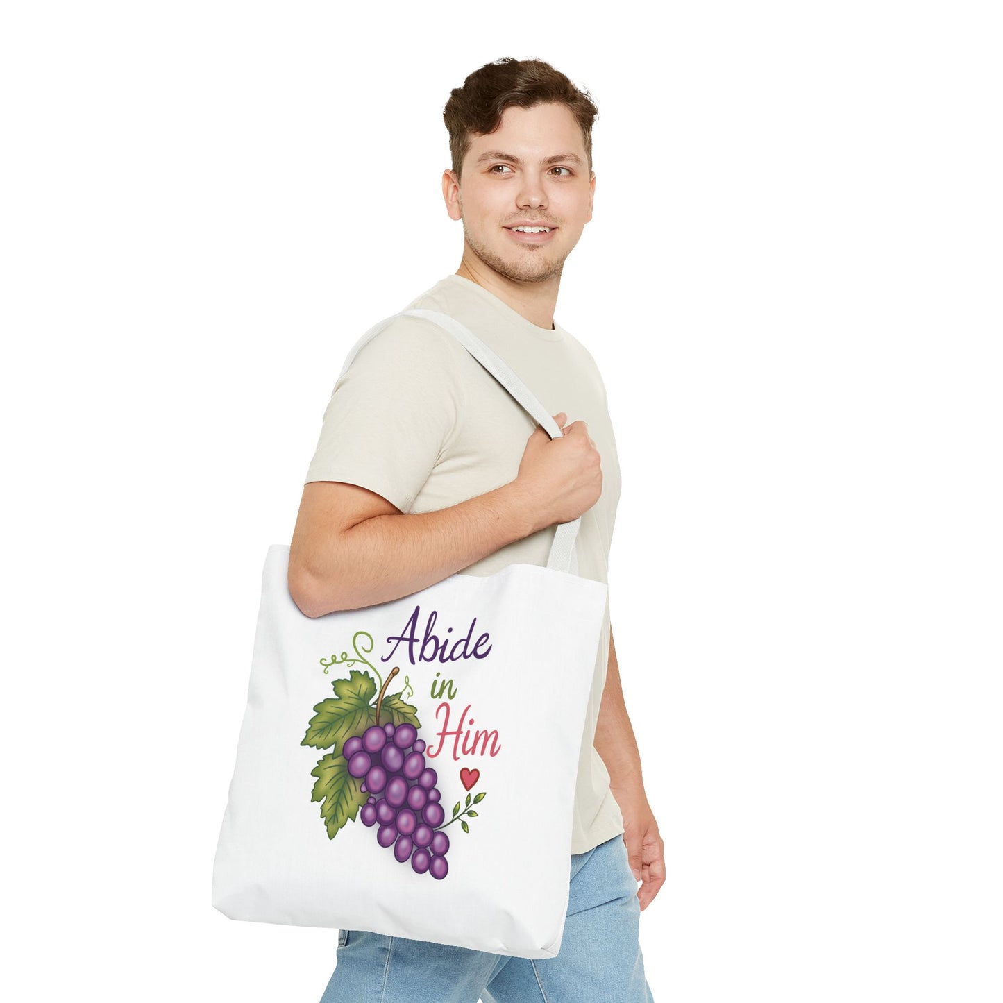 Abide in Him Tote Bag — Christian Inspirational Grape Design