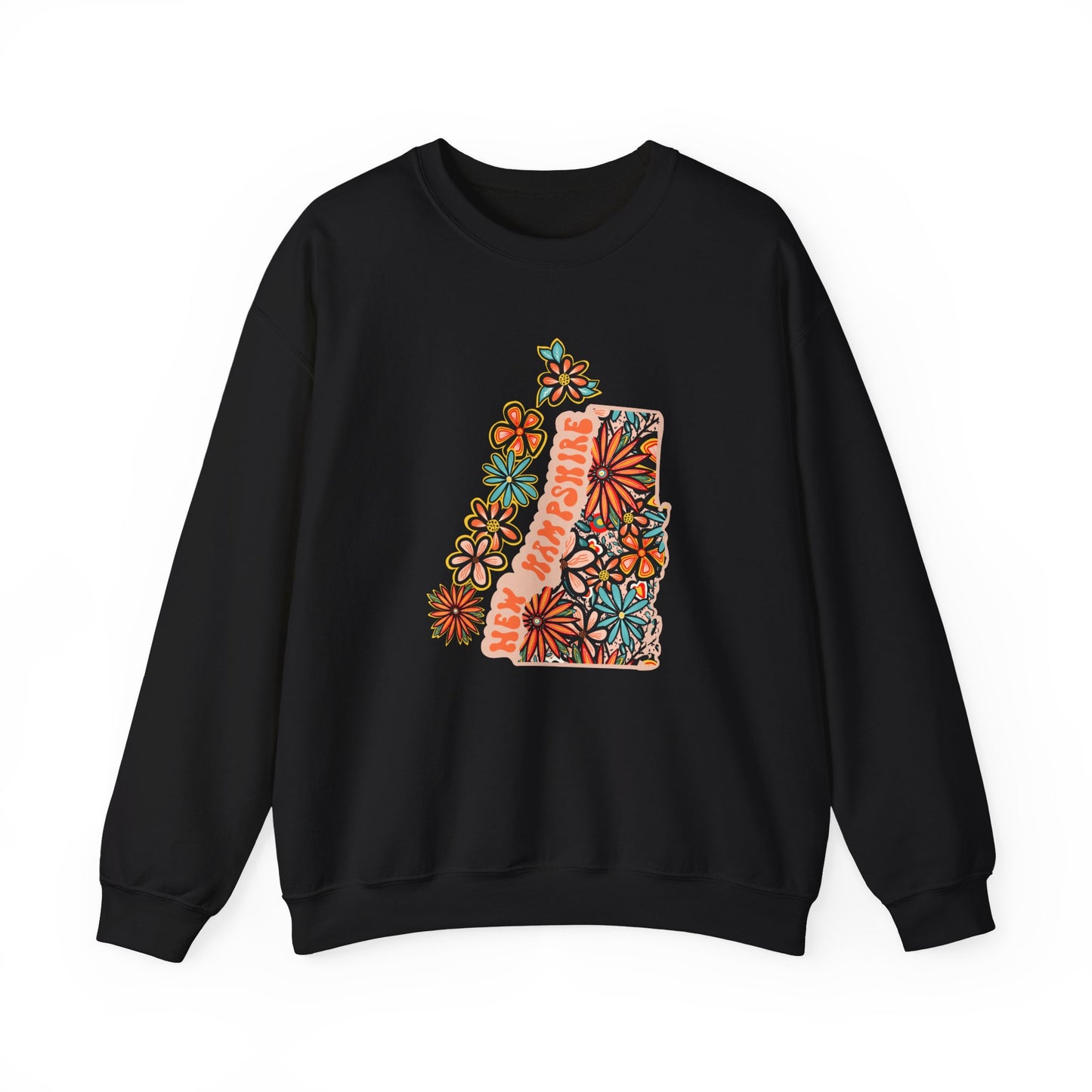 Retro 70s Flowers New Hampshire State Design — Heavy Blend™ Crewneck Sweatshirt