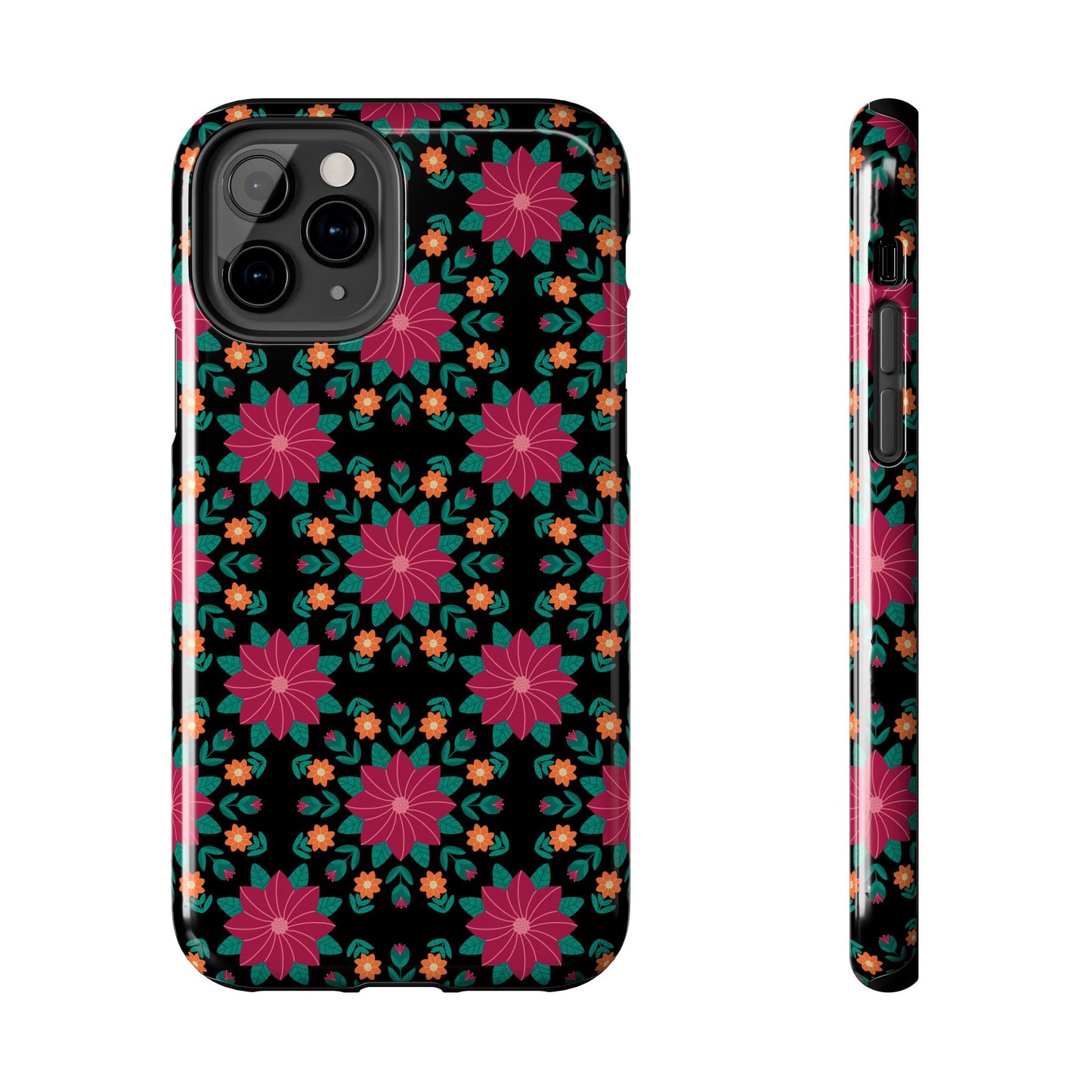 Poinsettias (pink and teal) Tough Phone Cases