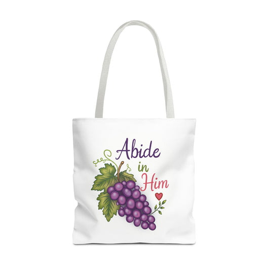 Abide in Him Tote Bag — Christian Inspirational Grape Design