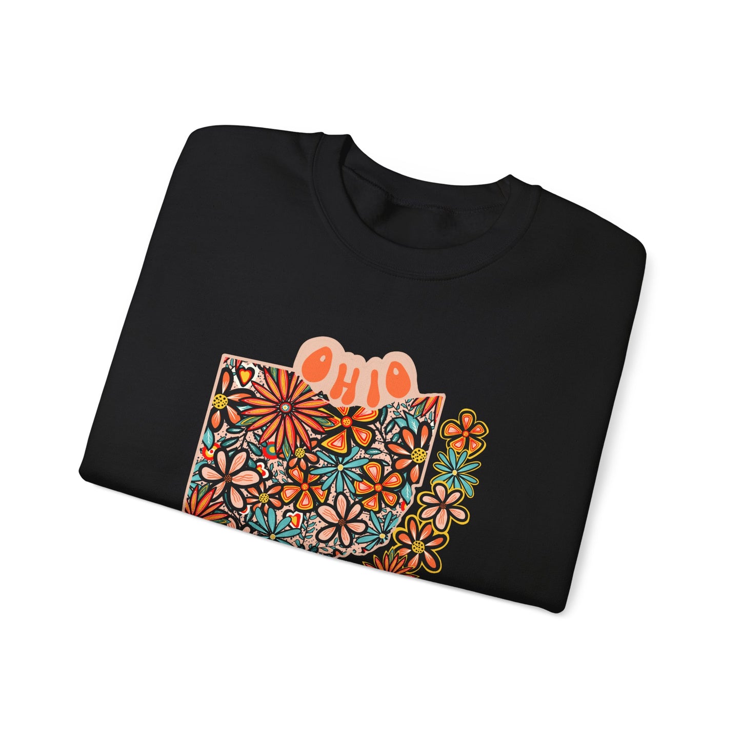 Retro 70s Flowers Ohio State Design — Heavy Blend™ Crewneck Sweatshirt