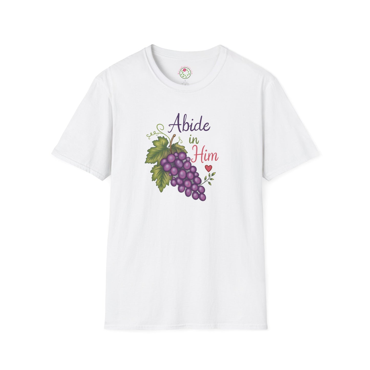 Abide in Him T-Shirt — Christian Faith Grapes Design