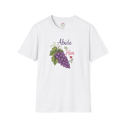Abide in Him T-Shirt — Christian Faith Grapes Design