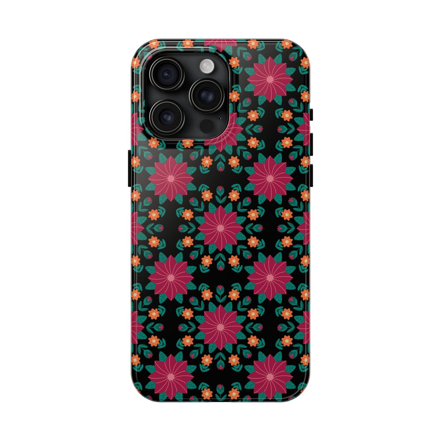 Poinsettias (pink and teal) Tough Phone Cases