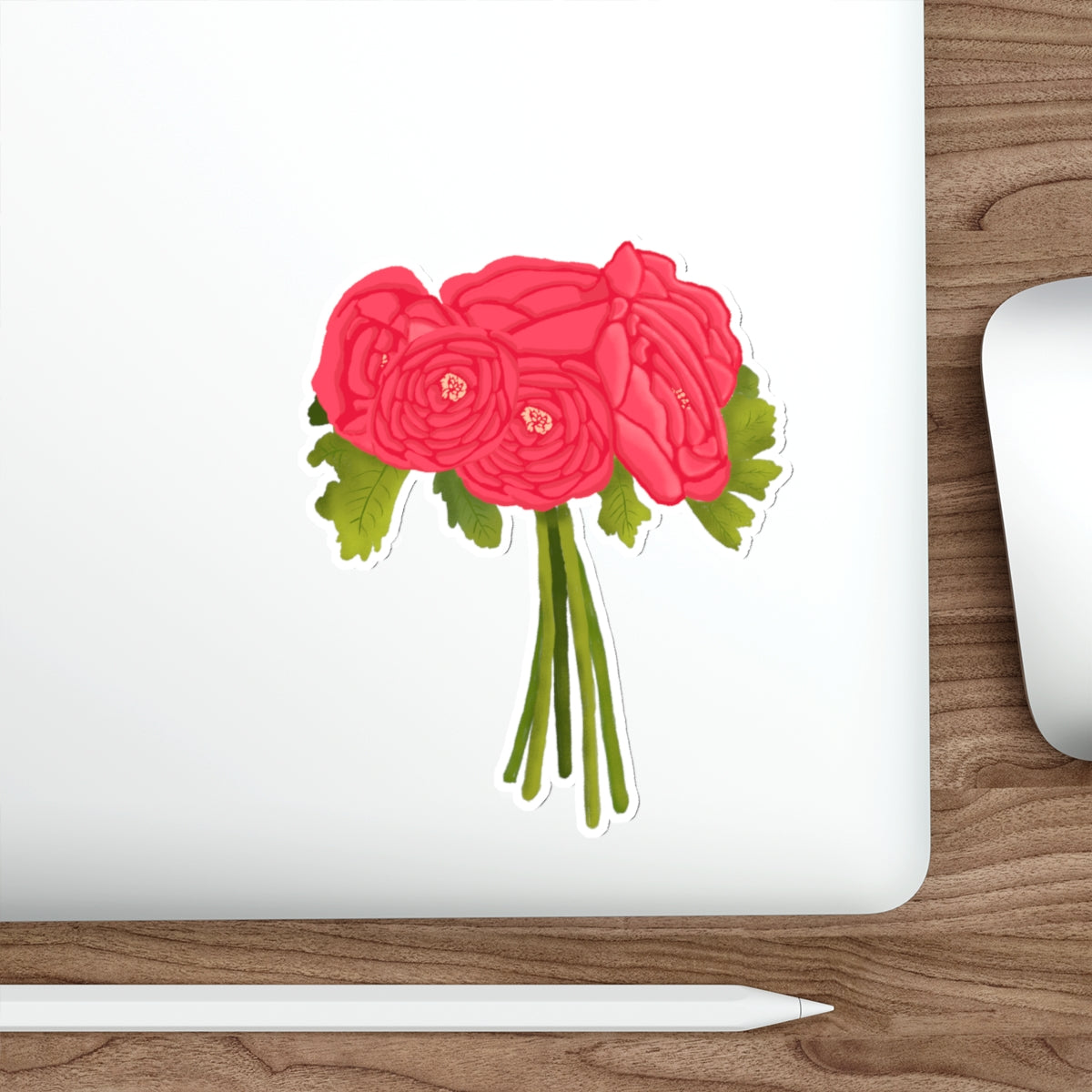 Red Ranunculus Bouquet Die Cut Sticker