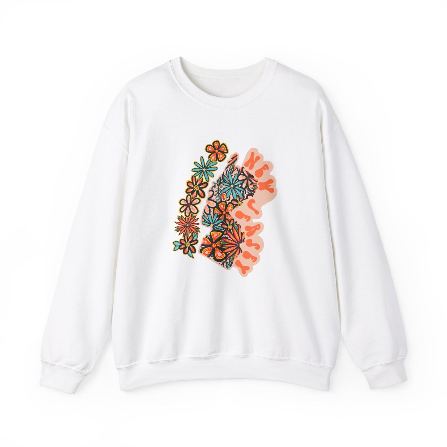 Retro 70s Flowers New Jersey State Design — Heavy Blend™ Crewneck Sweatshirt