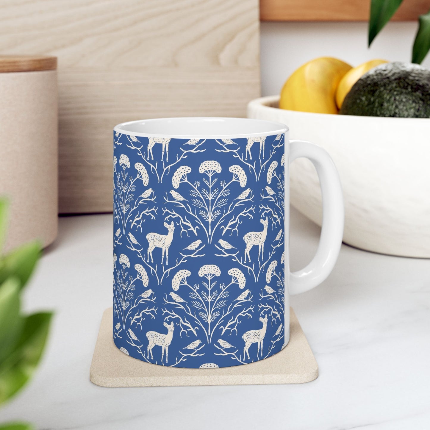 Appalachian Yarrow, Deer and Foldfinches Ceramic Mug 11oz & 15oz