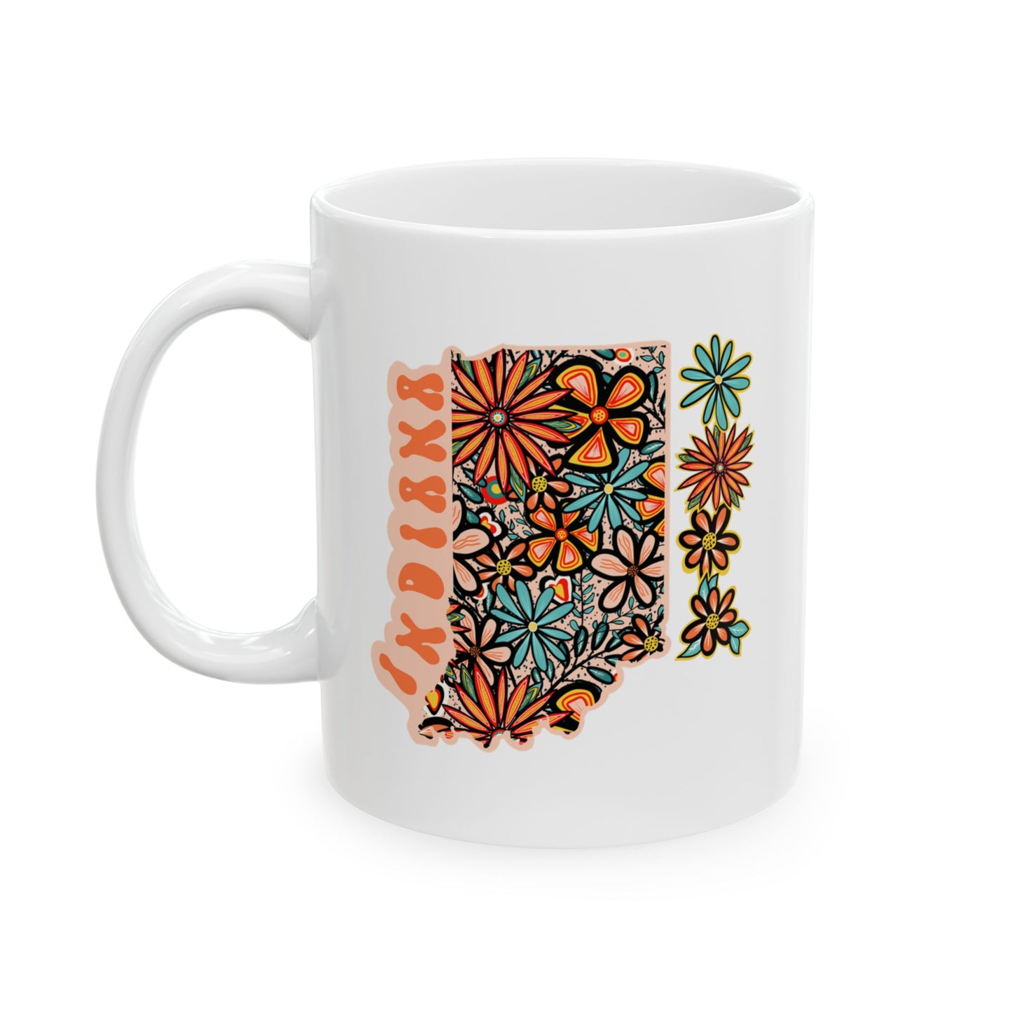 Retro 70s Flowers Indiana Ceramic Mug 11 oz and 15 oz