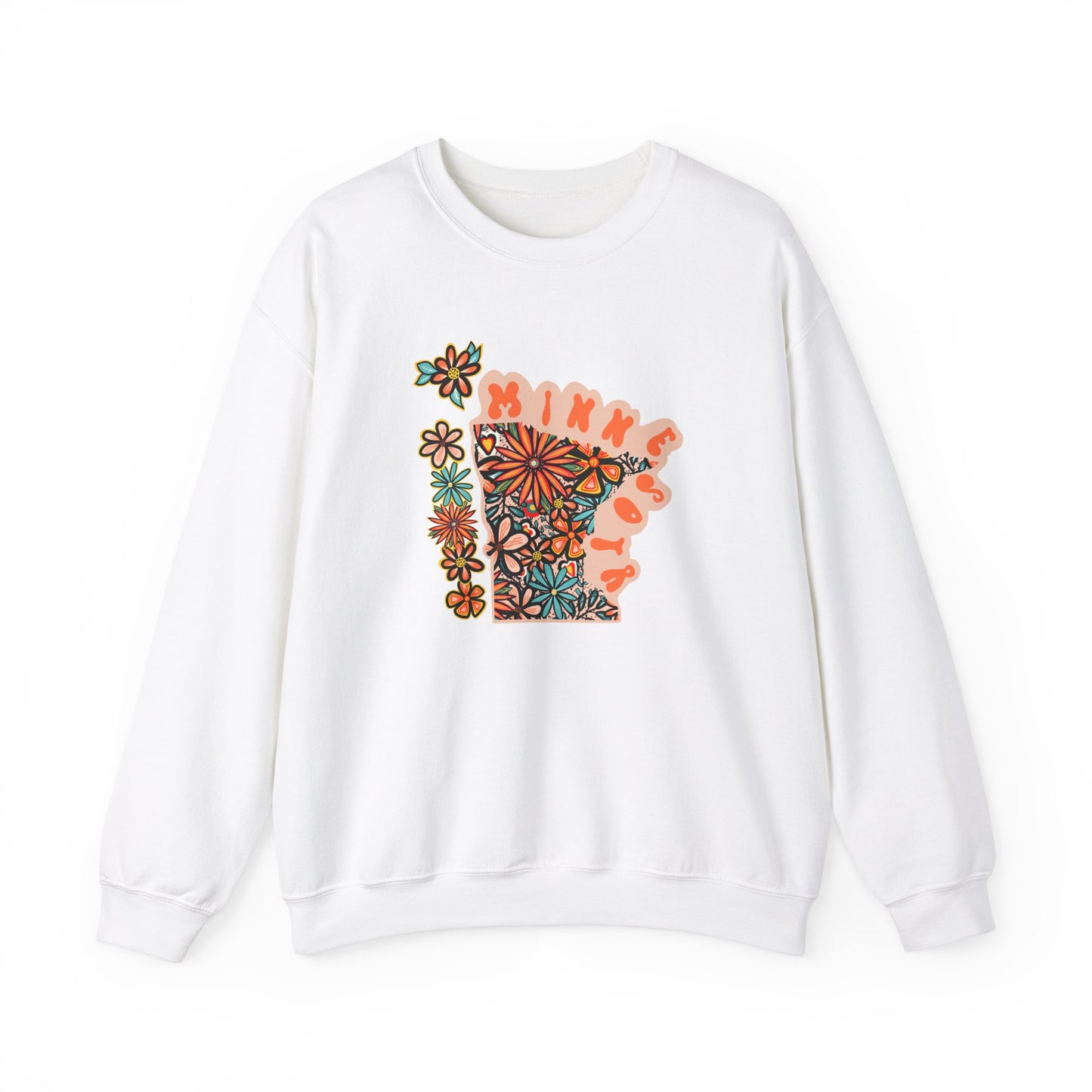 Retro 70s Flowers Minnesota State Design — Heavy Blend™ Crewneck Sweatshirt