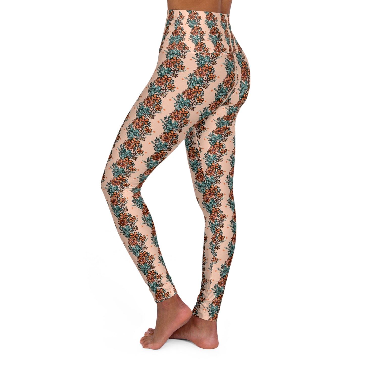 Daisy Bouquet Stripes High Waisted Yoga Leggings