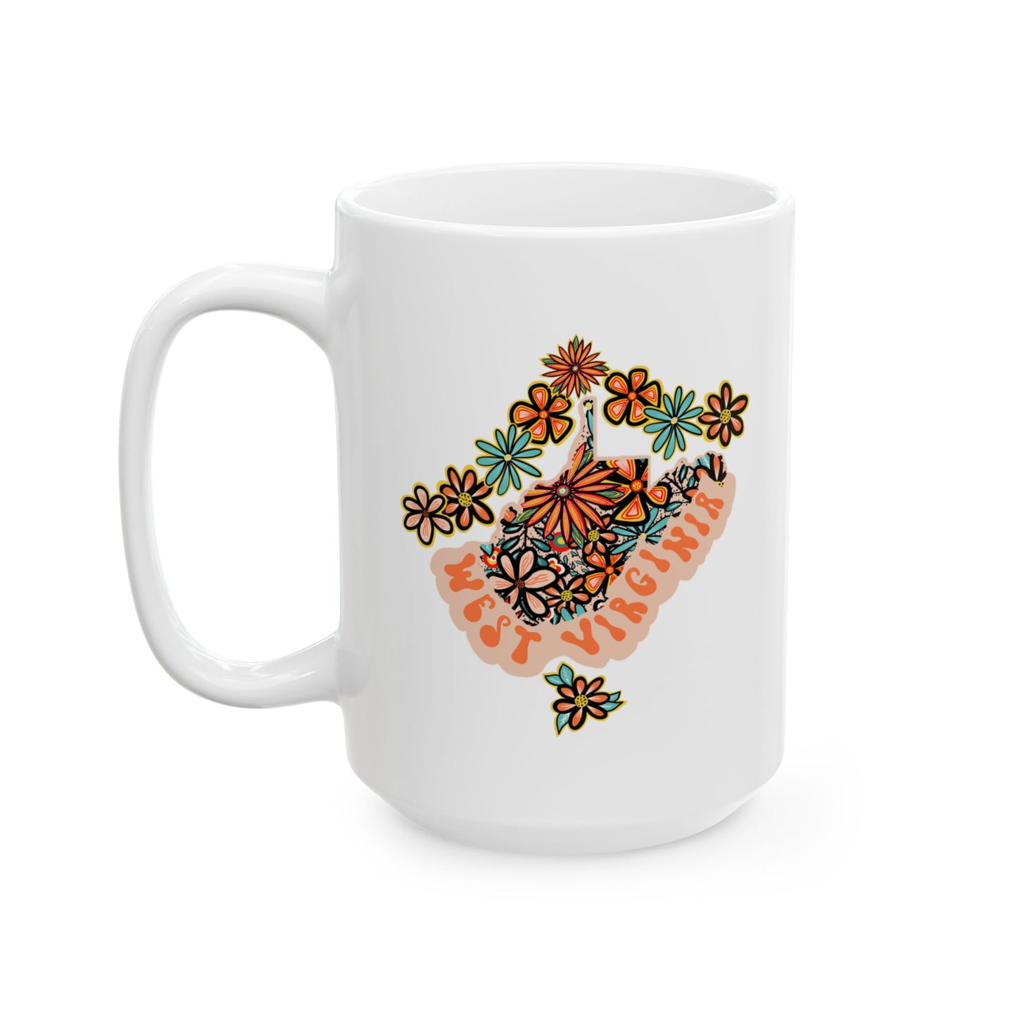 Retro 70s Flowers West Virginian Ceramic Mug 11 oz and 15 oz