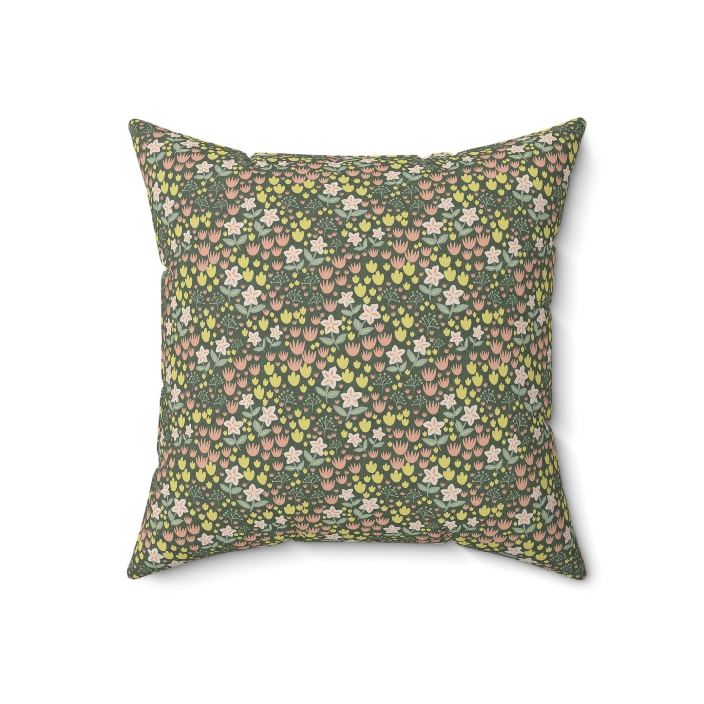 Elderflower Ditzy on Green Spun Polyester Square Pillow