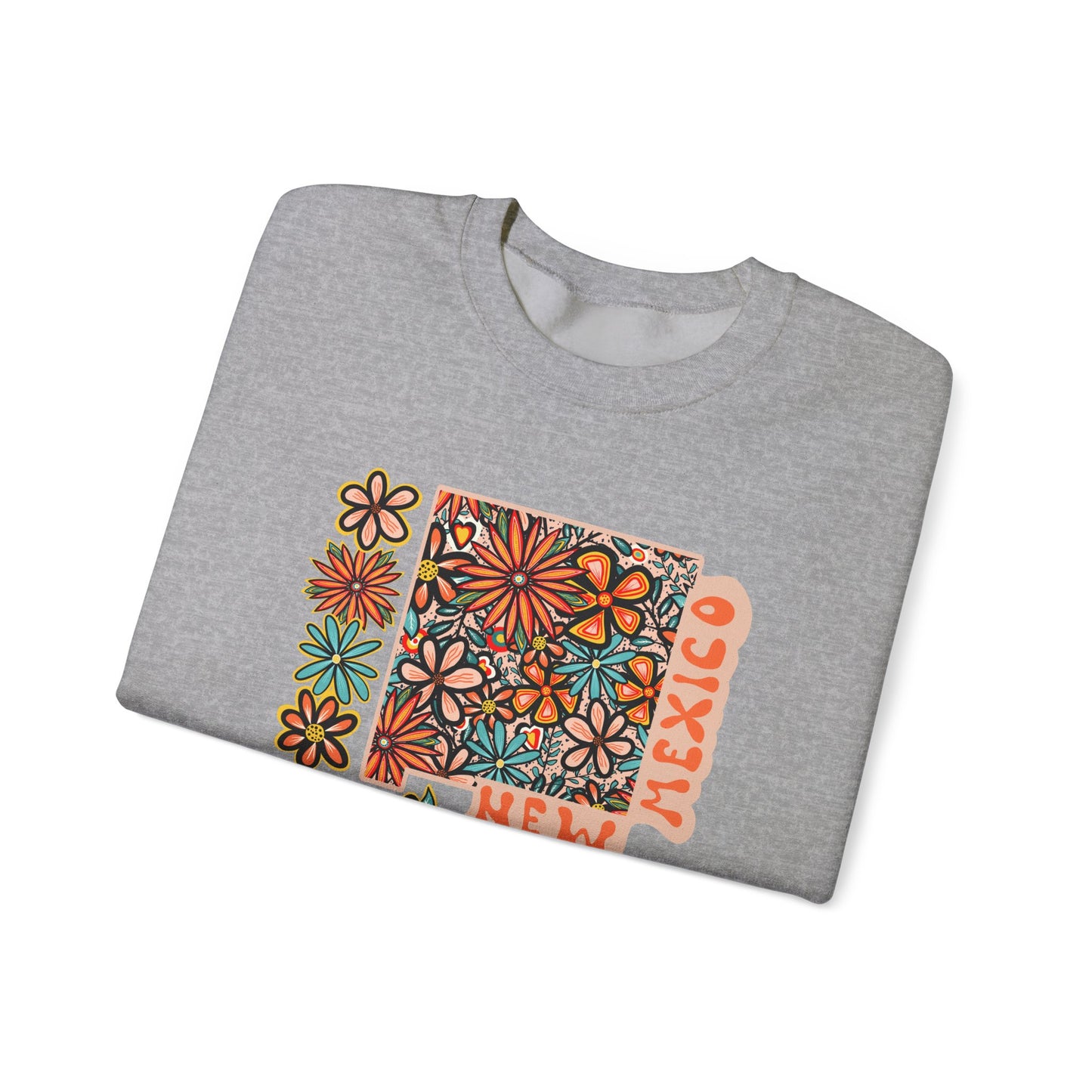 Retro 70s Flowers New Mexico State Design — Heavy Blend™ Crewneck Sweatshirt