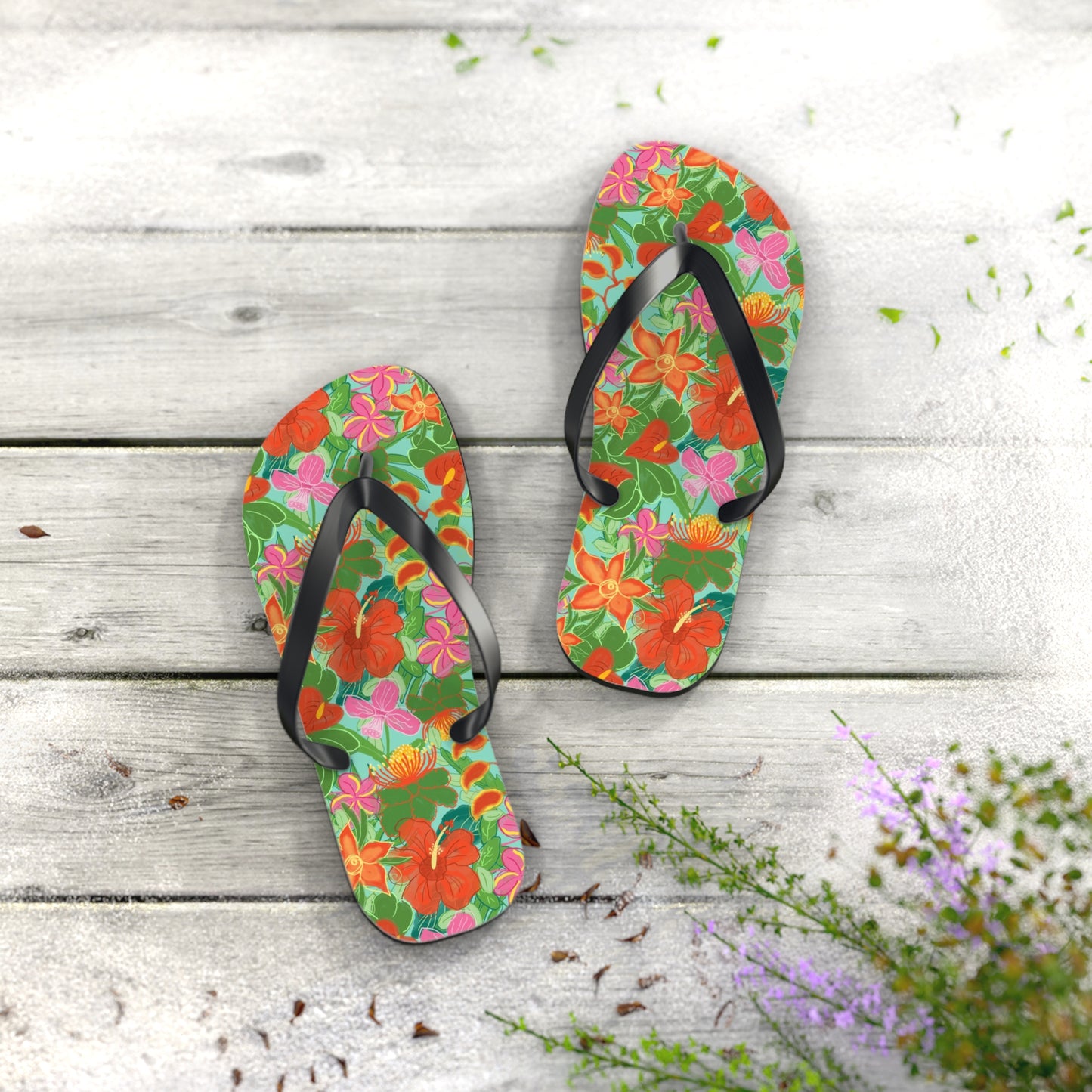 Tropical Flowers Flip Flops