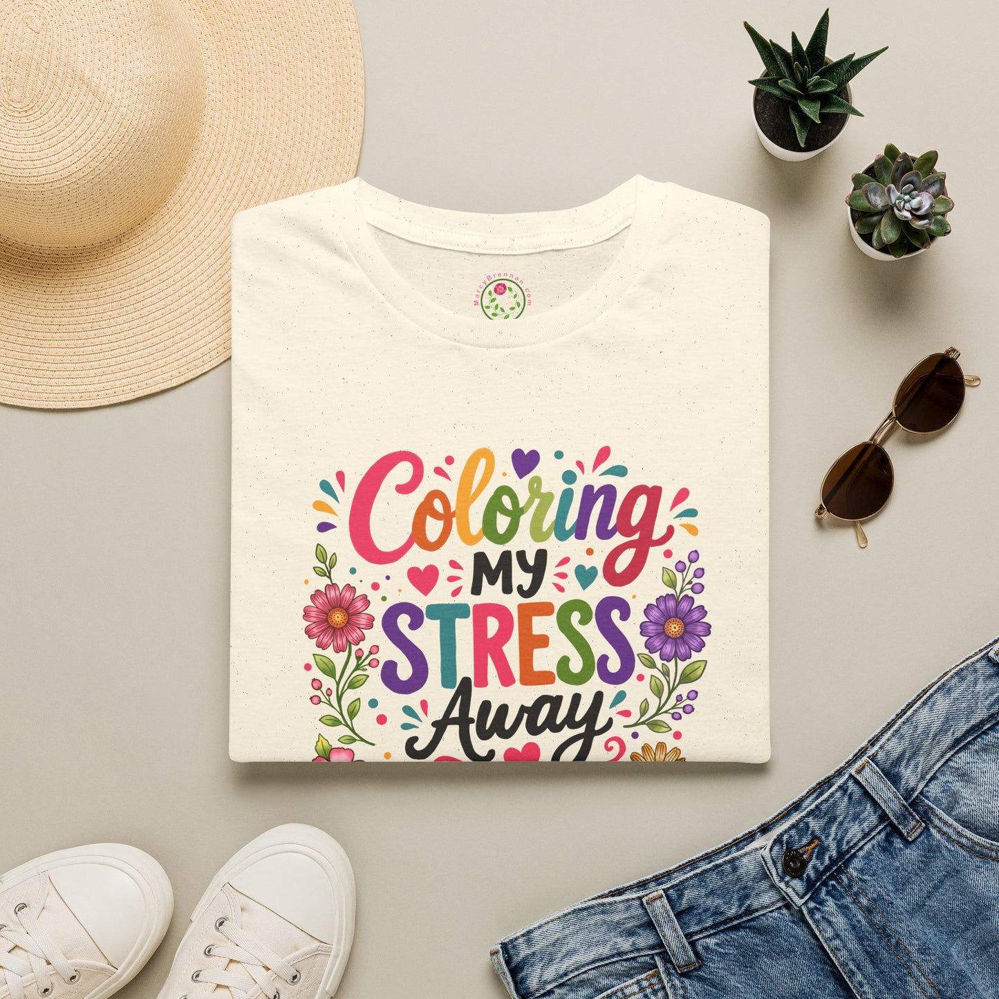 Coloring My Stress Away T-Shirt — Floral Relaxation Tee for Adult Coloring Fans