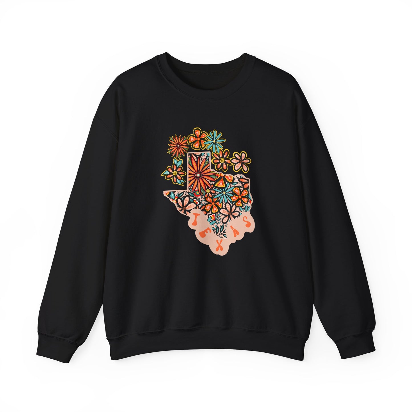 Retro 70s Flowers Texas State Design — Heavy Blend™ Crewneck Sweatshirt