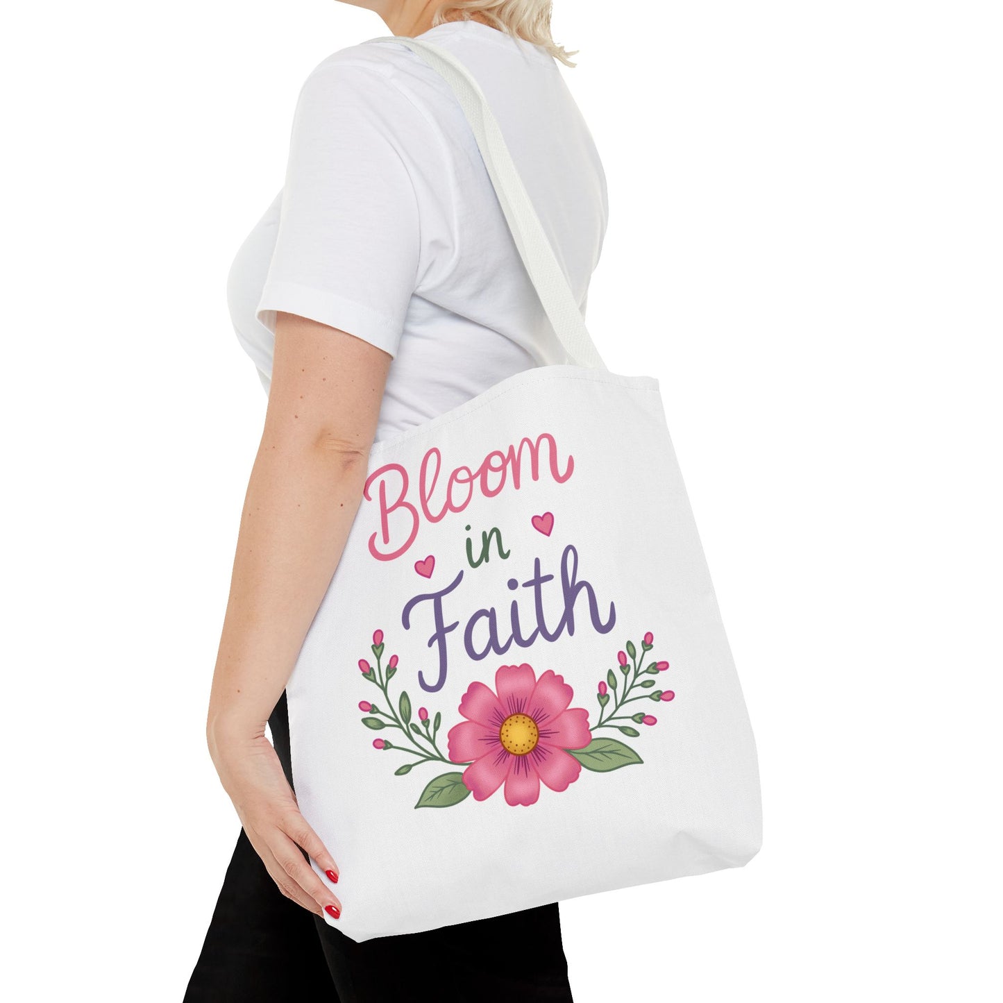 Bloom in Faith Floral Tote Bag — Inspirational Scripture Gift