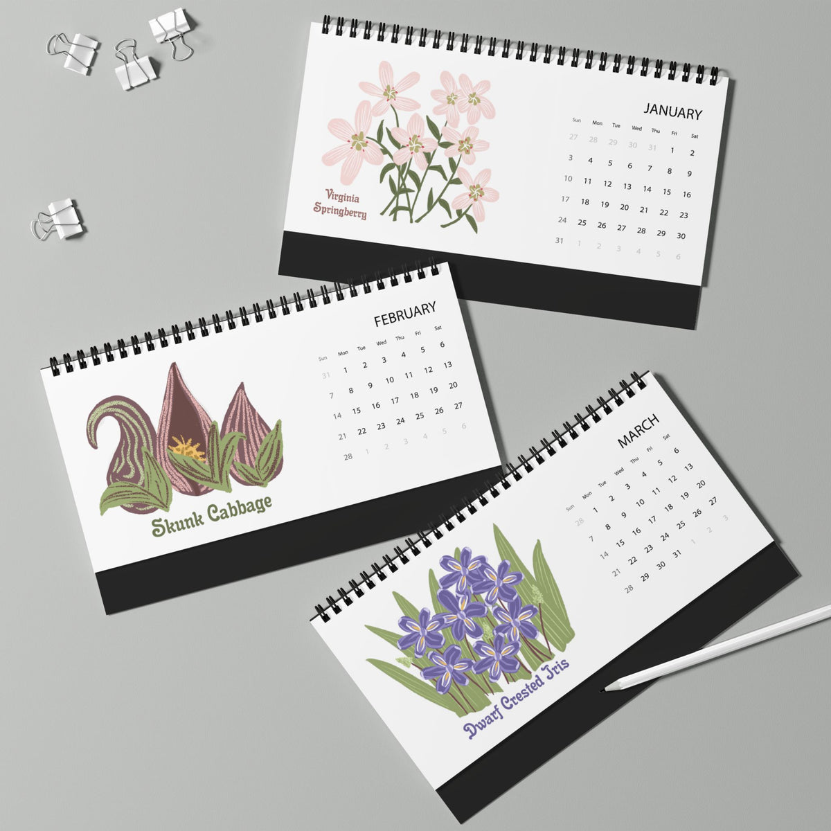 2027 Appalachian Wildflowers Desktop Calendar — Butterfly Bush & Native Flower Grid