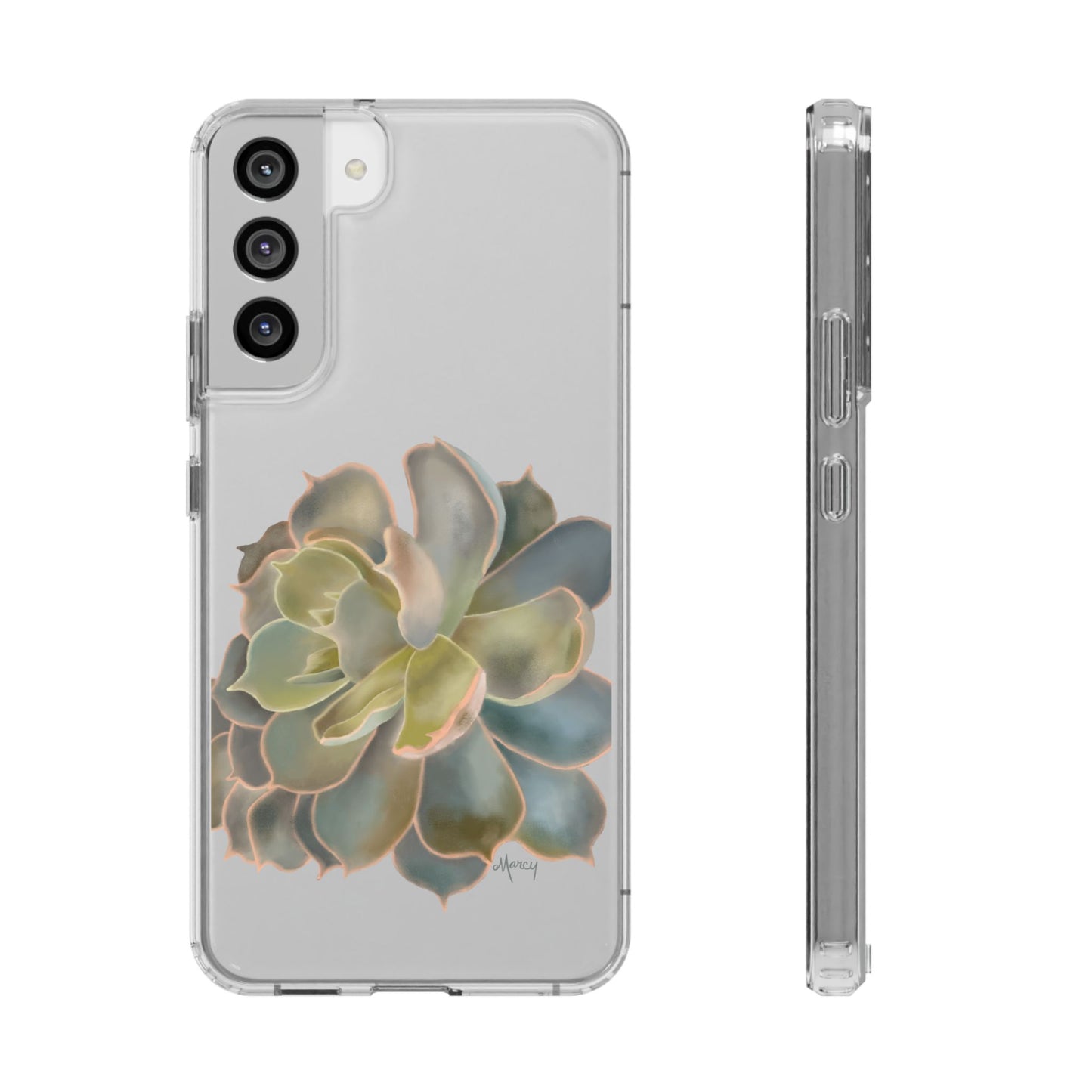 Gray and Green Succulent Clear Cases