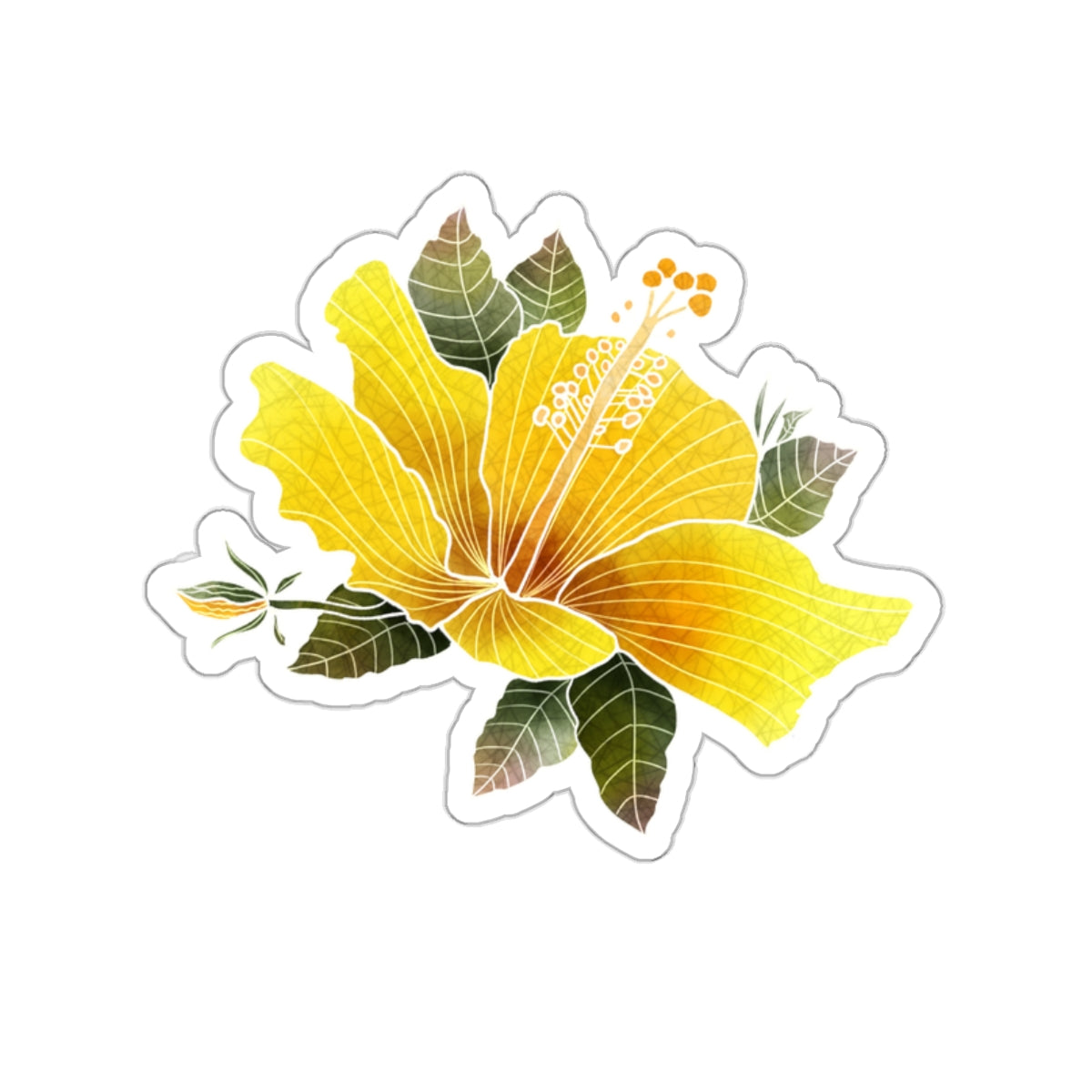 Yellow Hibiscus with Bud and LeavesHibiscus Die-Cut Stickers