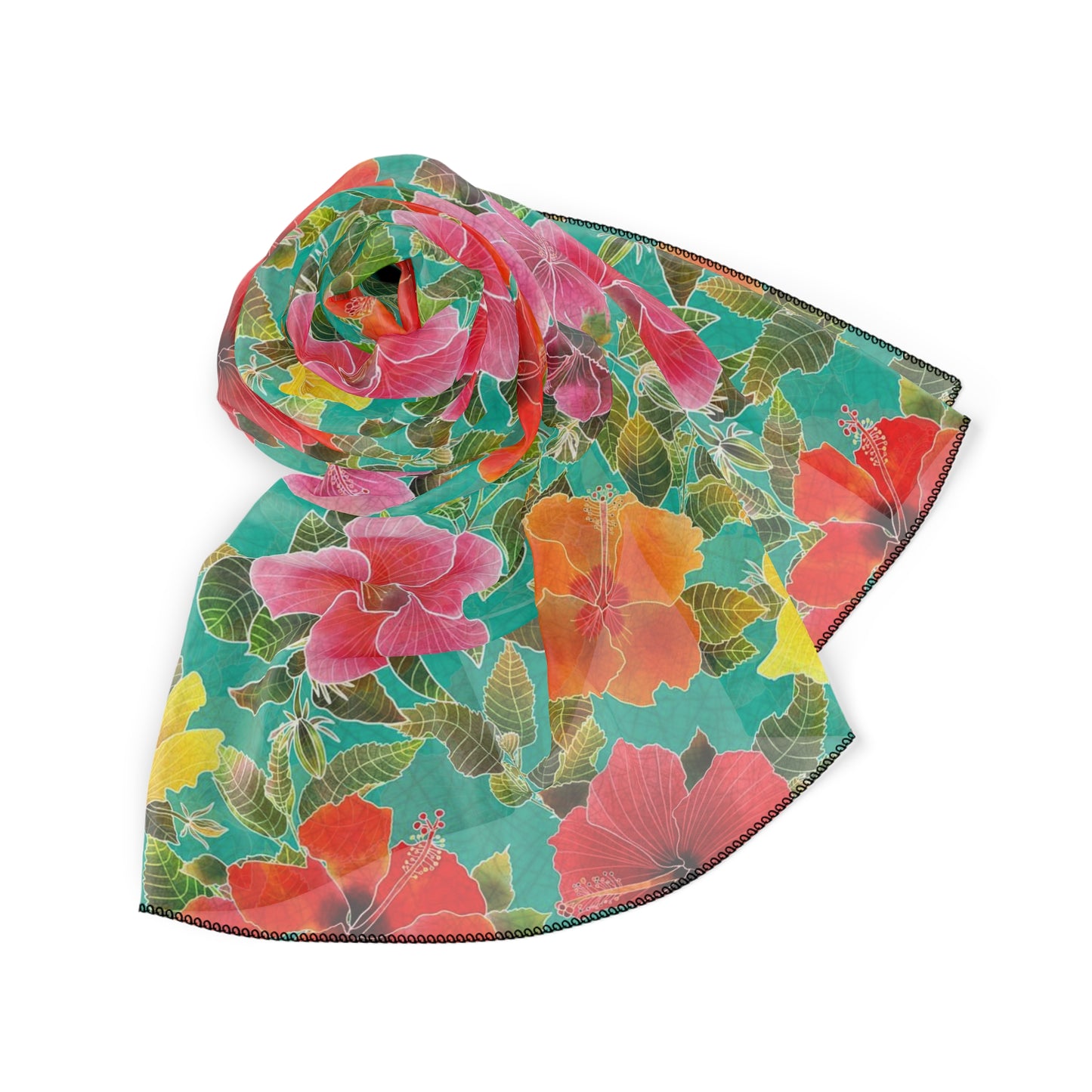 Hibiscus Garden Flowers Square Poly Scarf