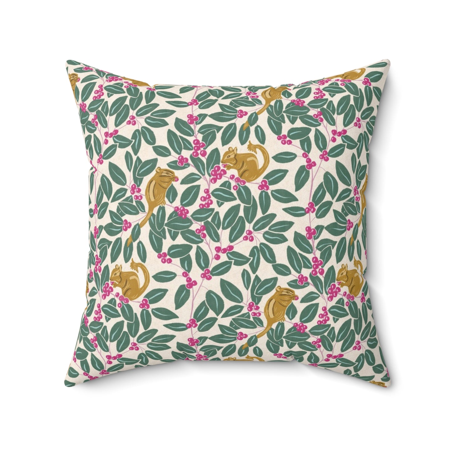 Wintergreen and Chipmunks Spun Polyester Square Pillow