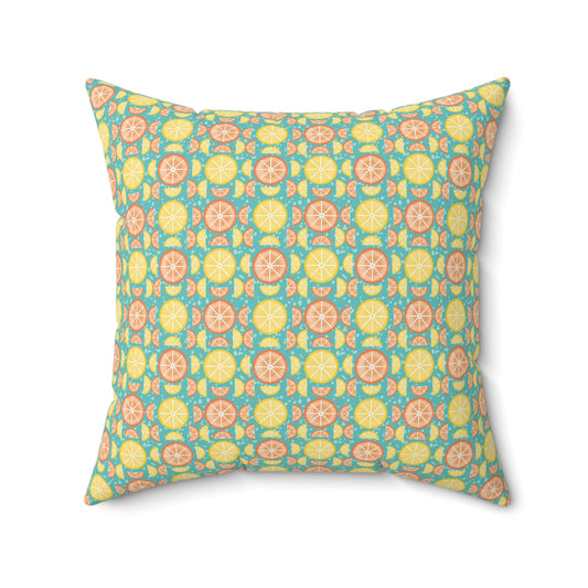 Citrus Slices Geometric Turquoise Pillow