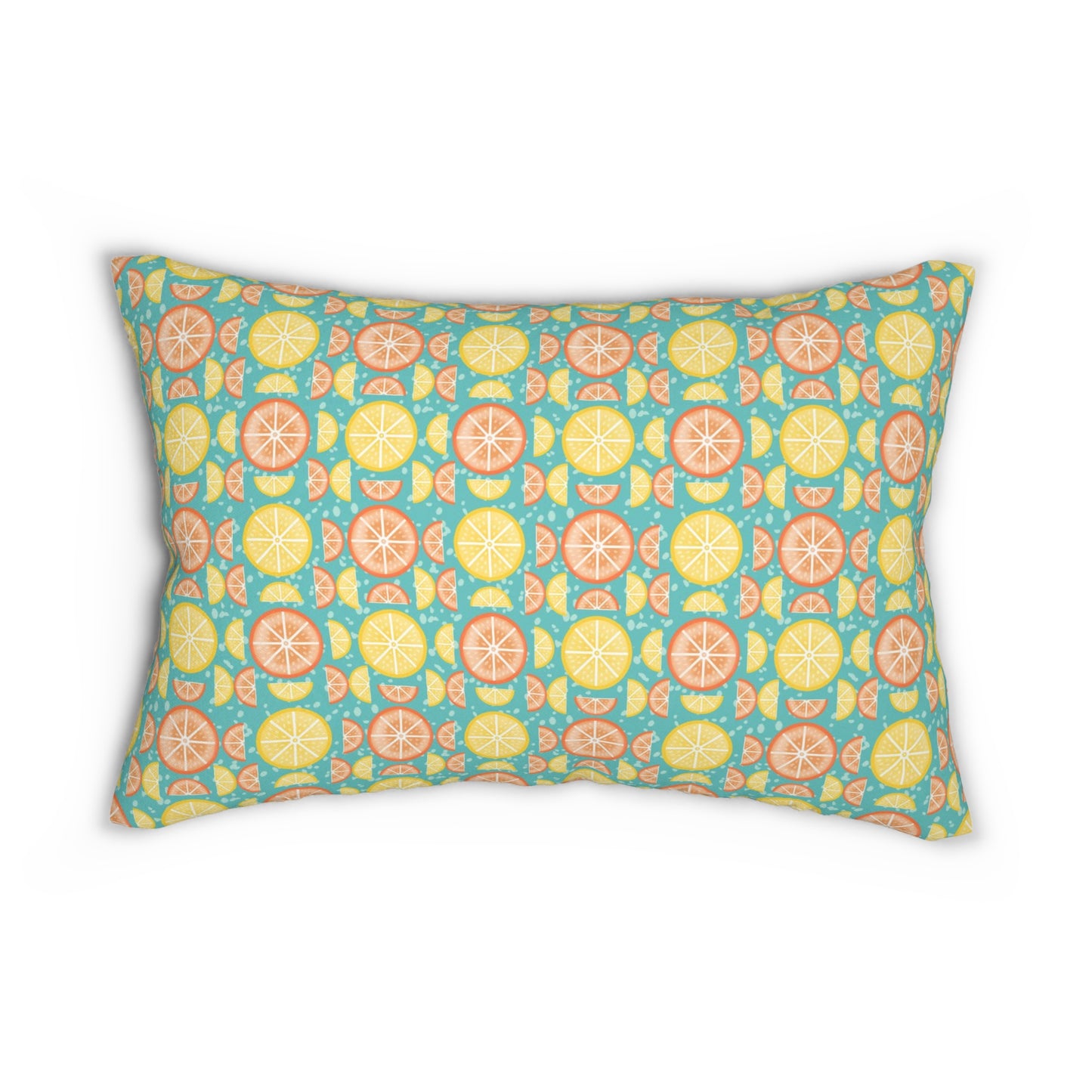 Citrus Slices Lumbar Pillow: Vibrant Orange and Lemon Design on Turquoise Background