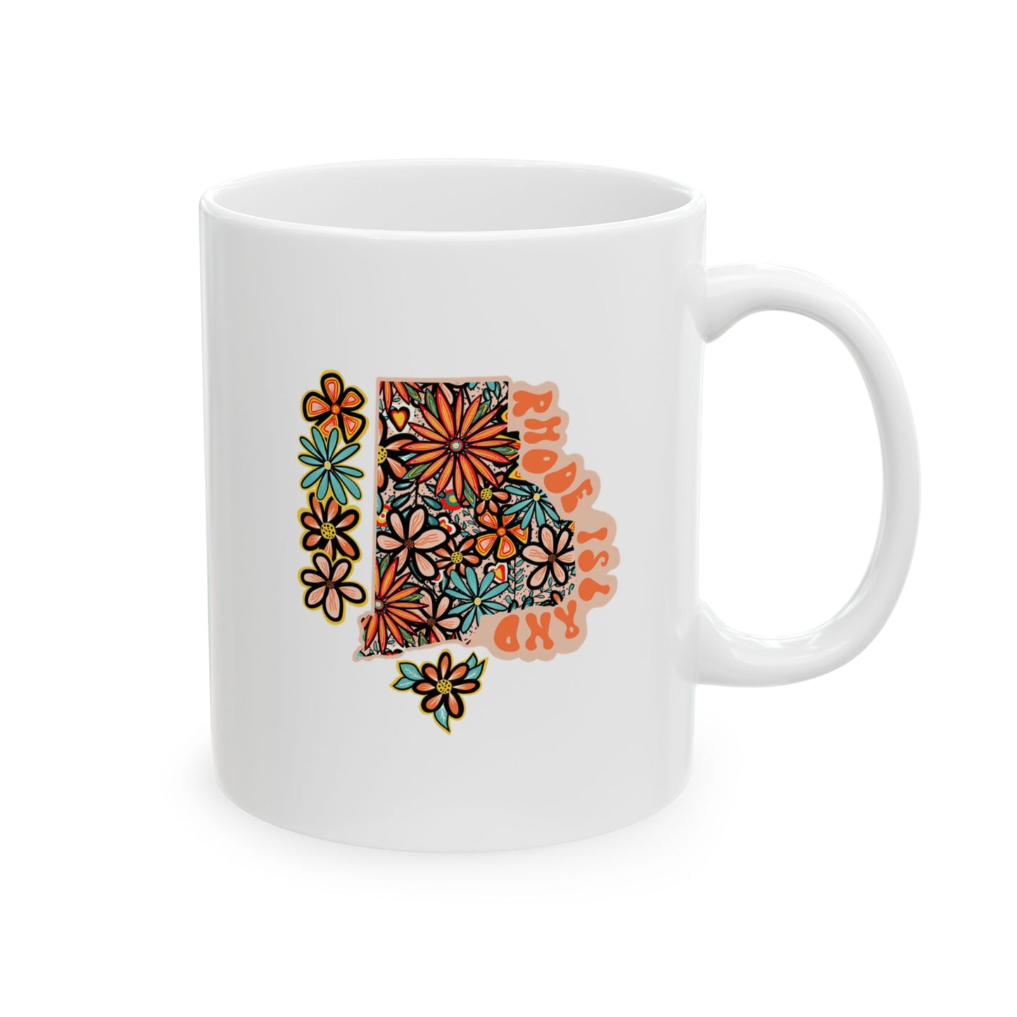 Retro 70s Flowers Rhode Island Ceramic Mug 11 oz and 15 oz