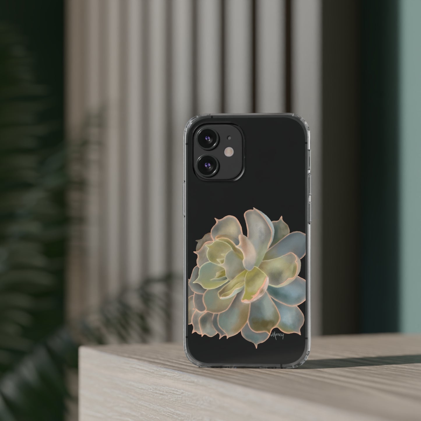 Gray and Green Succulent Clear Cases