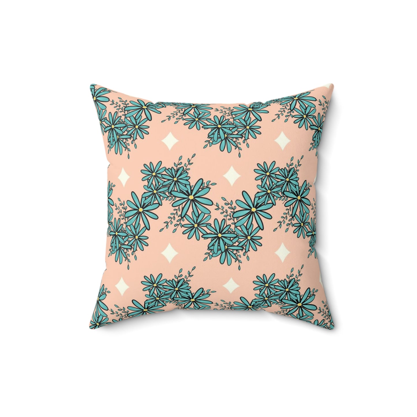 Blue Daisies Zig Zag Stripes Spun Polyester Square Pillow