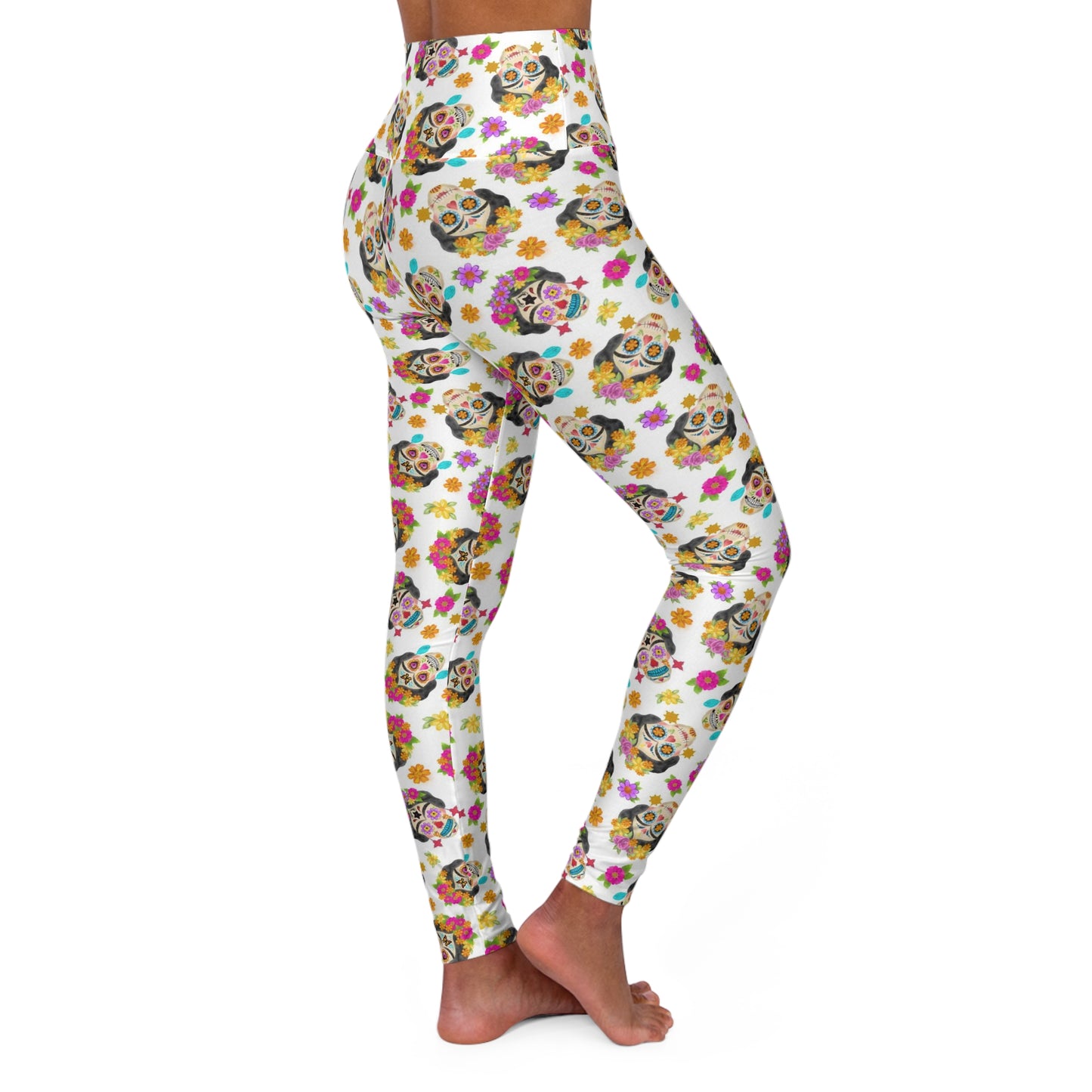 Frida Sugar Skulls High Waisted Yoga Leggings, active wear for women, yoga workout pants for women, women’s workout clothing