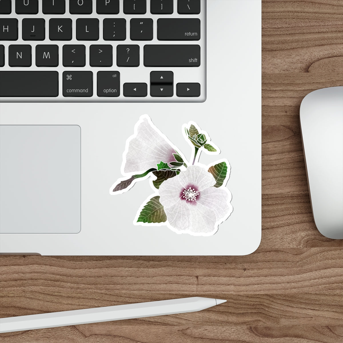 Two White Hibiscus with Leaves Die-Cut Stickers