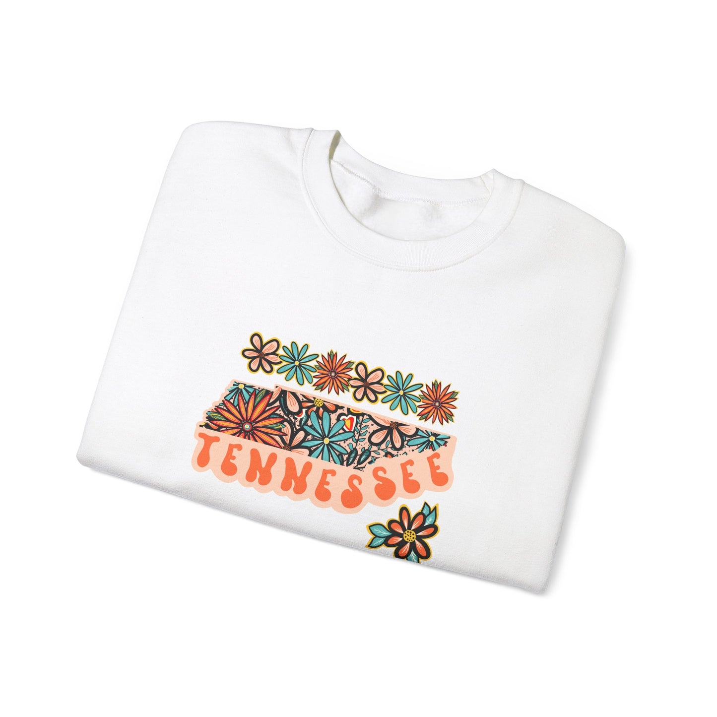 Retro 70s Flowers Tennessee State Design — Heavy Blend™ Crewneck Sweatshirt