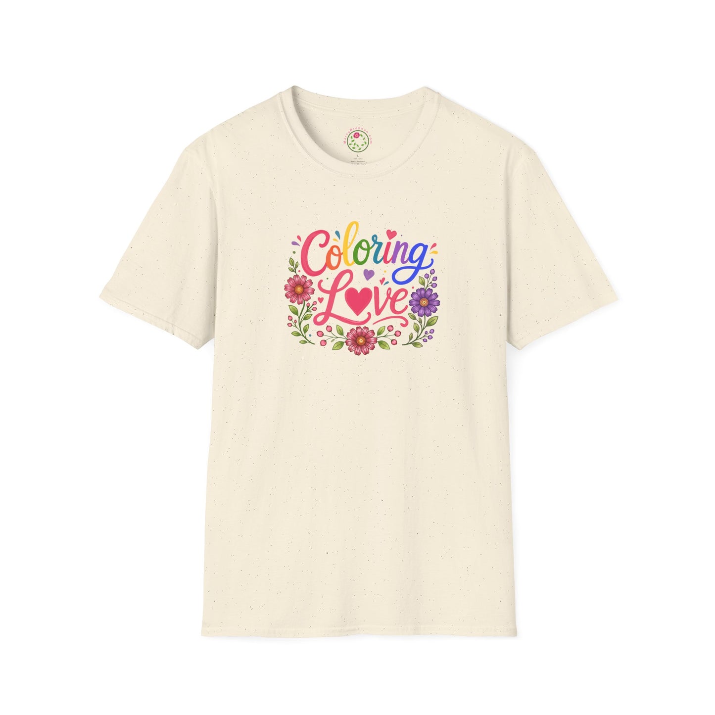 Coloring Love T‑Shirt — Floral Rainbow Heart Design
