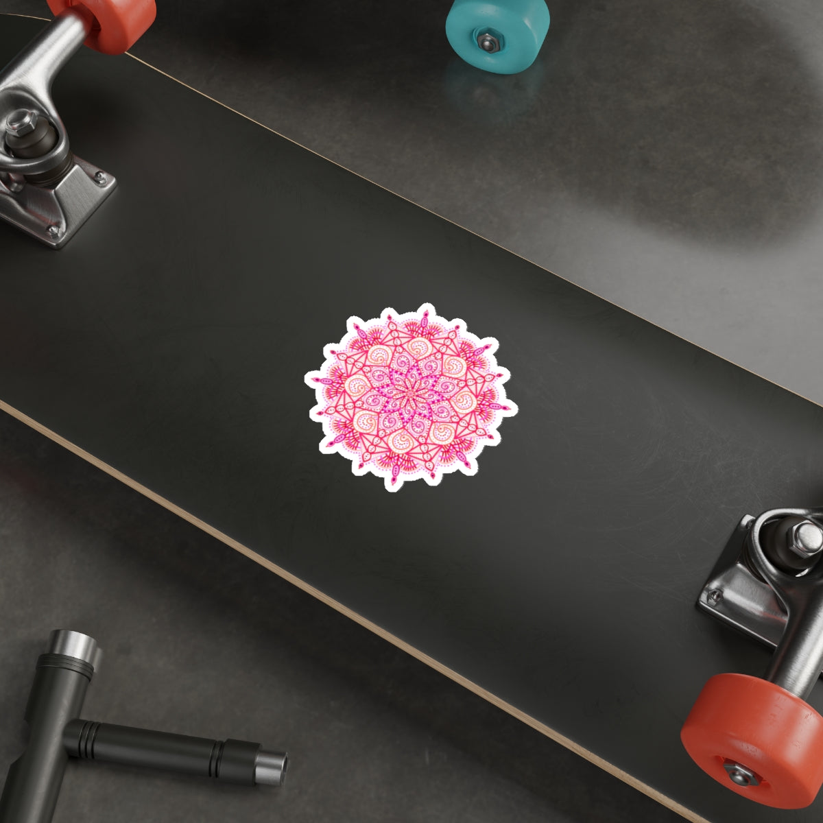 Boho Pink and Orange Mandala Die Cut Sticker