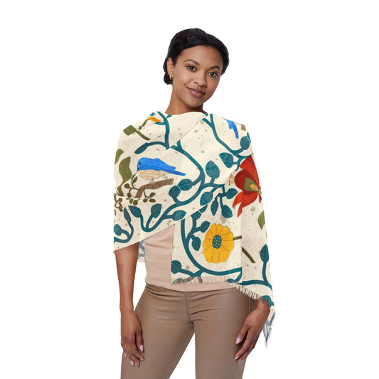 Scandi Birds and Flowers Light Scarf