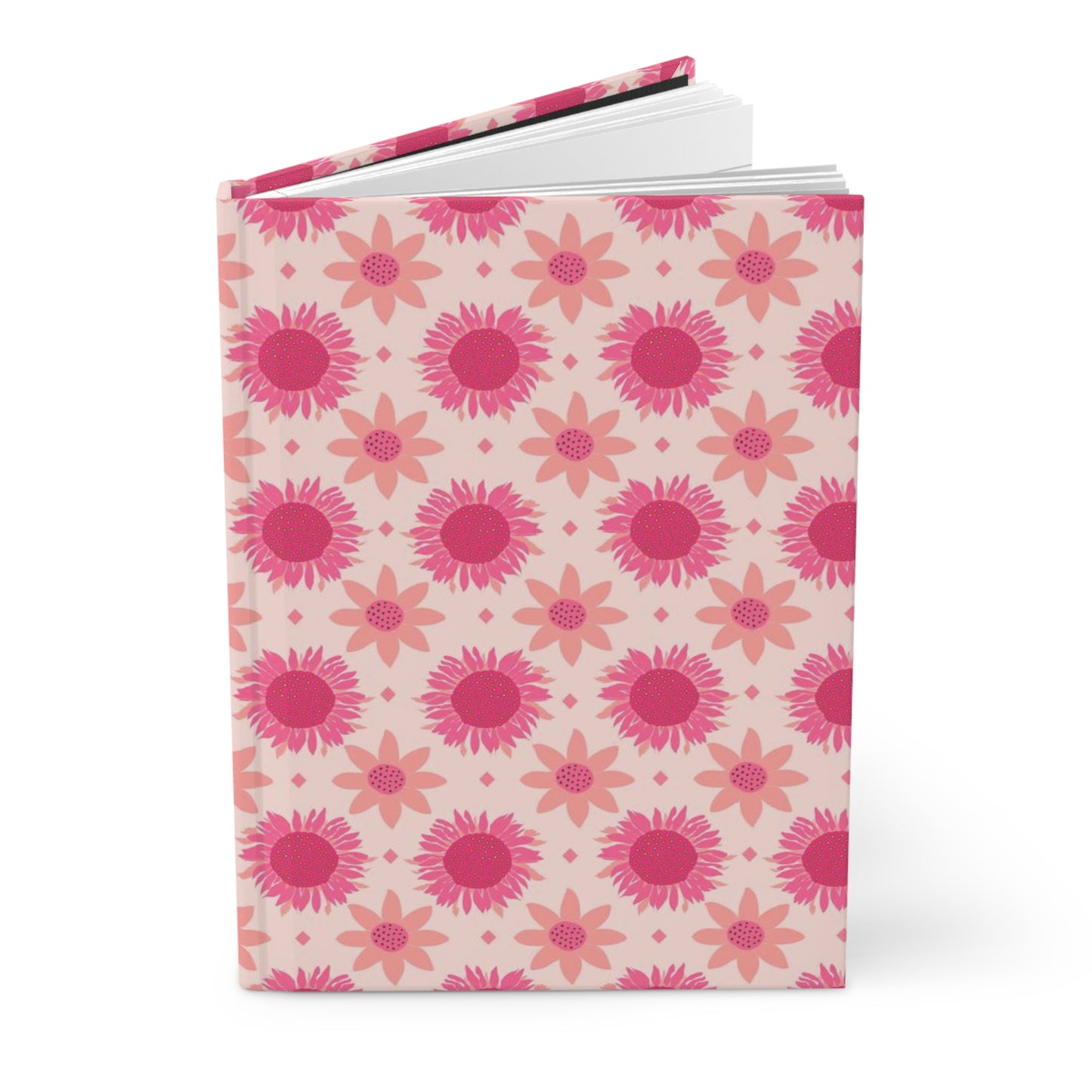 Retro Pink Sunflowers on Pink Background Hardcover Journal Matte