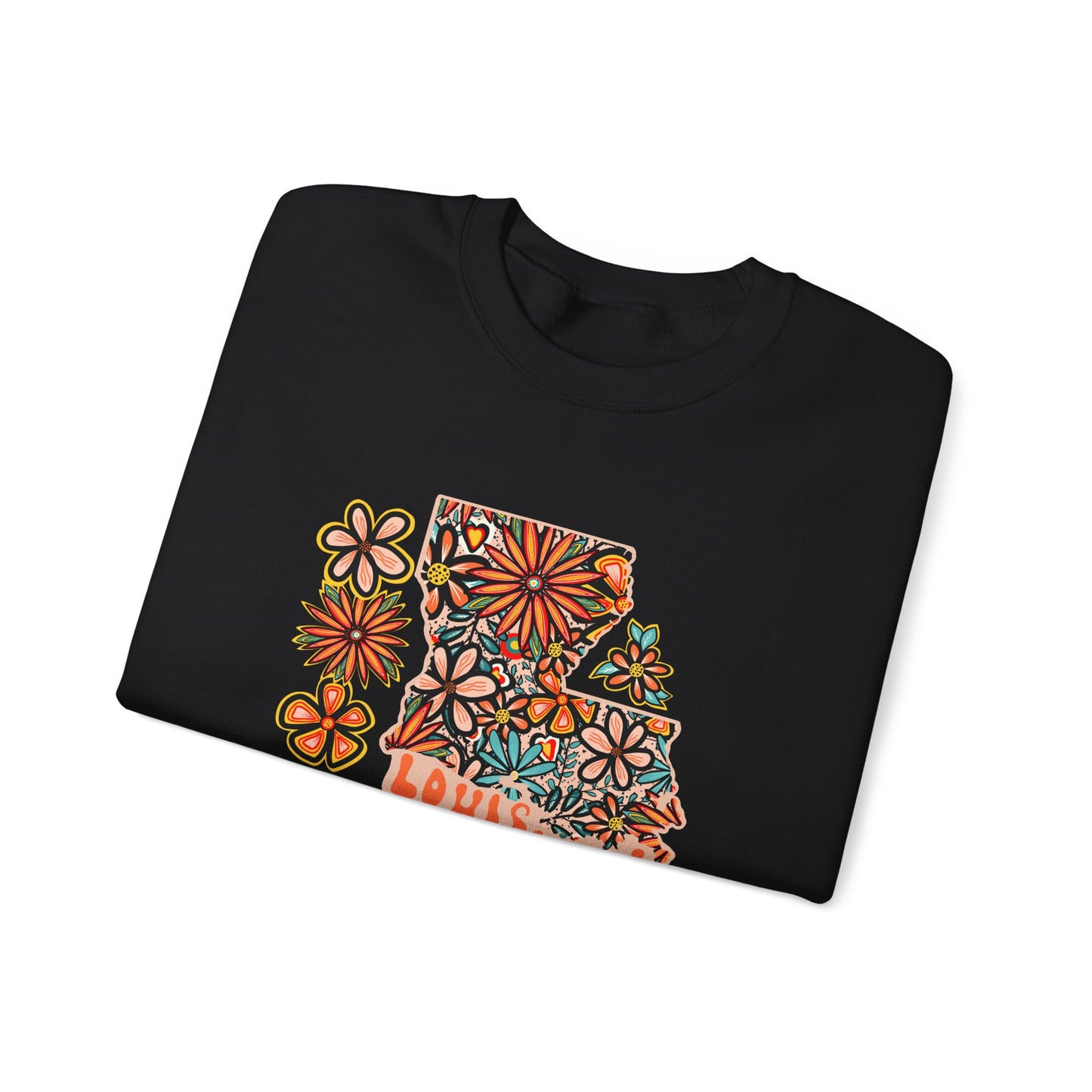 Retro 70s Flowers Louisiana State Design — Heavy Blend™ Crewneck Sweatshirt