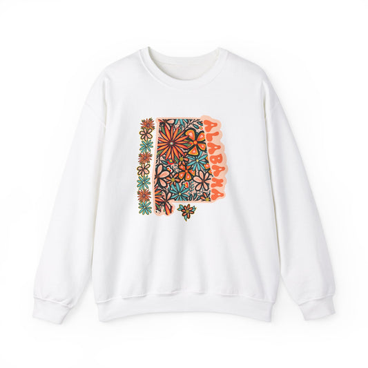 Retro 70s Flowers Alabama State Design — Heavy Blend™ Crewneck Sweatshirt