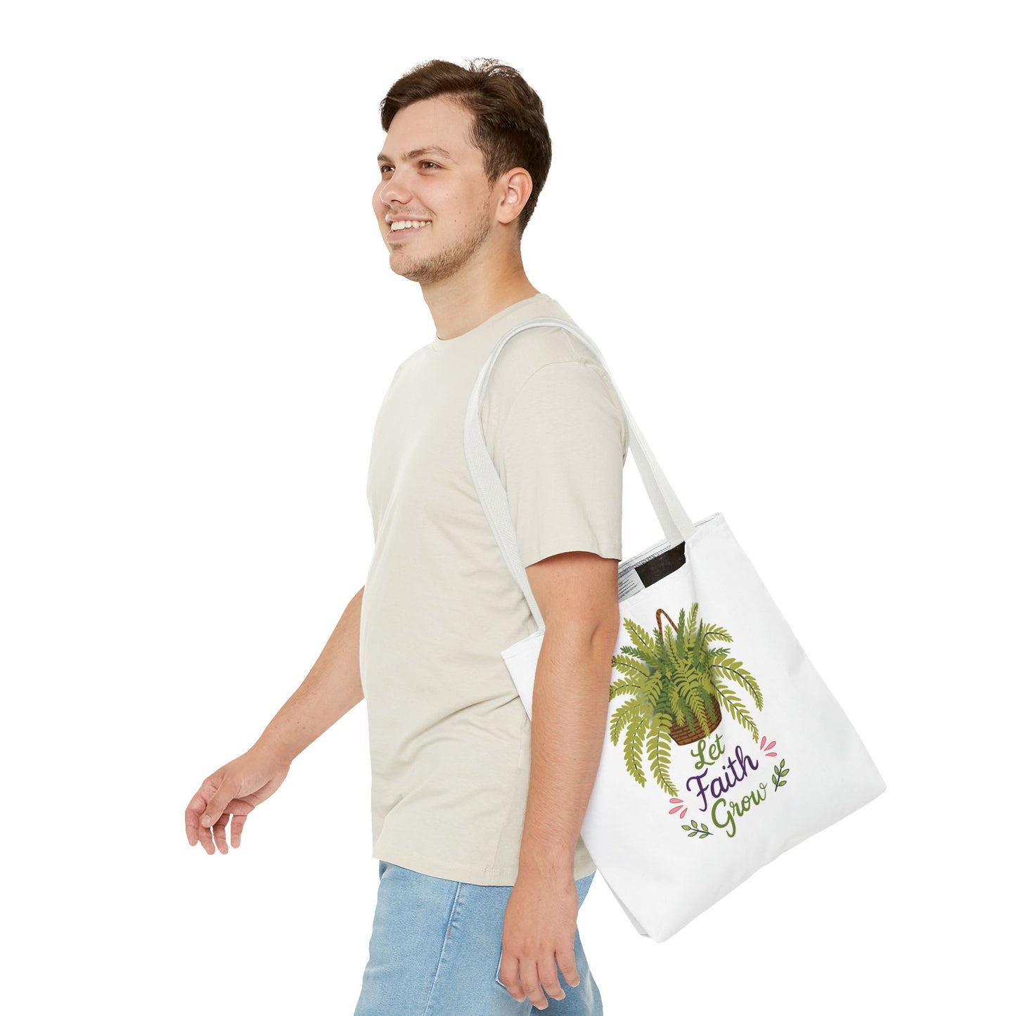 Let Faith Grow Tote Bag — Botanical Hanging Fern Spiritual Tote