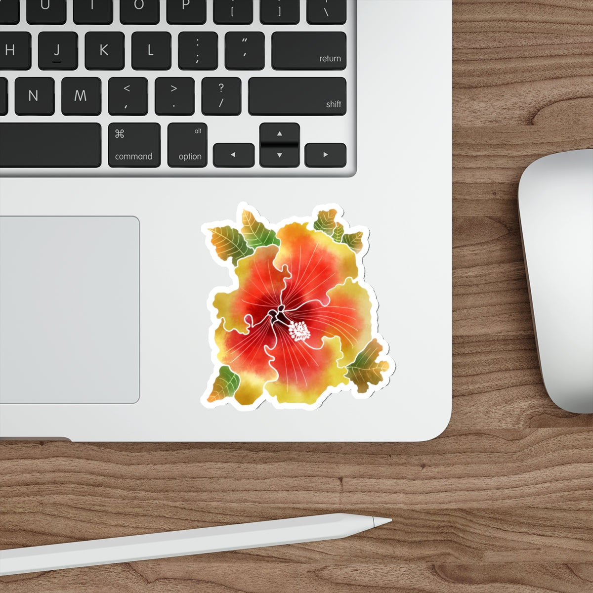 Palm Springs Orange and Yellow Ruffled Hibiscus with Leaves Die-Cut Stickers