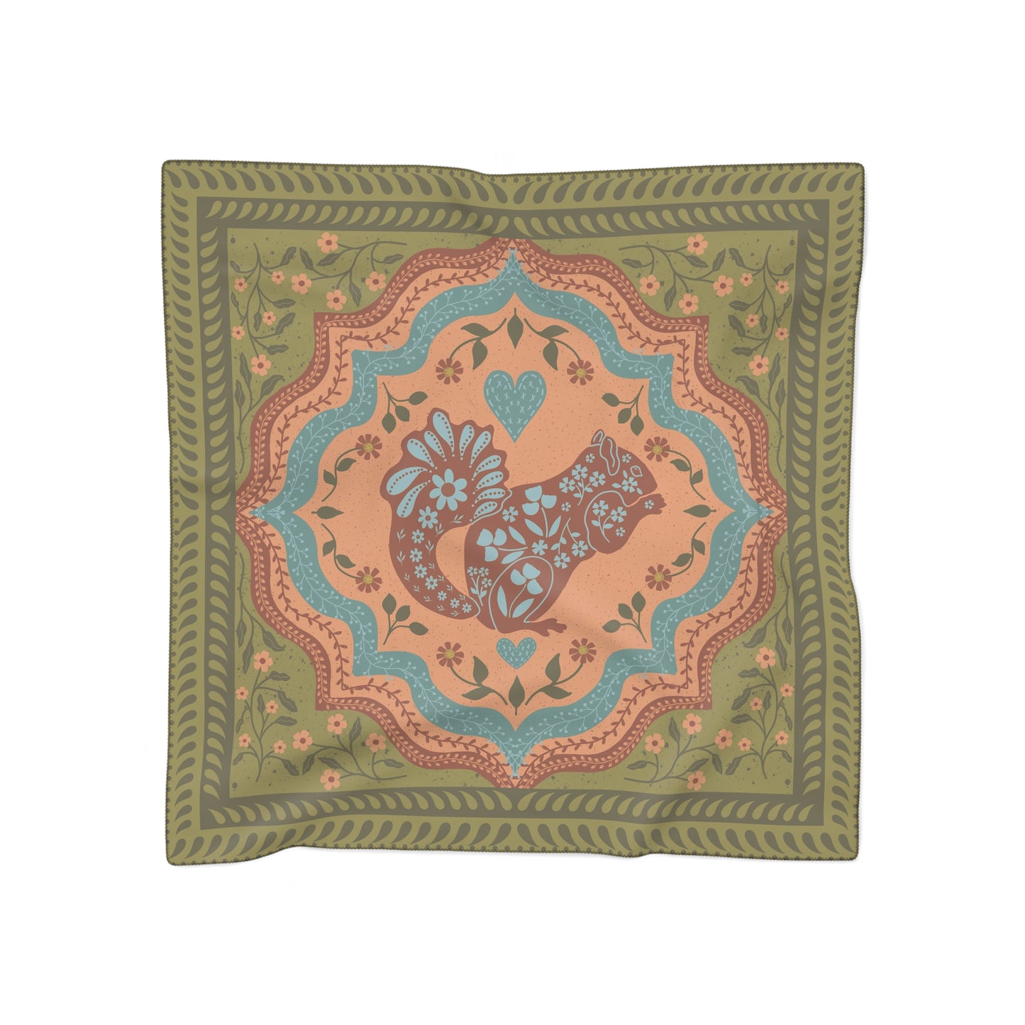 Scandi Woodland Squirrel Square Poly Scarf