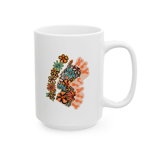 Retro 70s Flowers New Jersey Ceramic Mug 11 oz and 15 oz