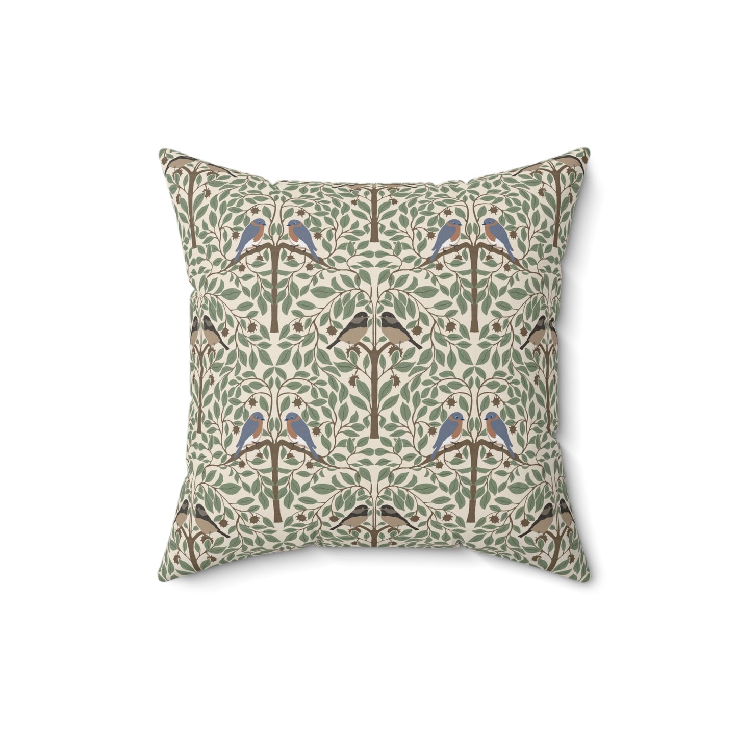 Birds in a Chestnut Tree Spun Polyester Square Pillow